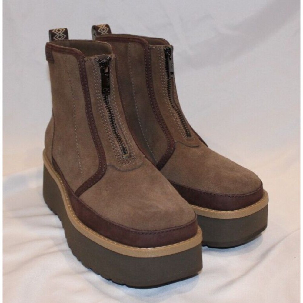 WOMENS HICKORY UGG CITYFUNC SUEDE ZIP PLATFORM BOOTS‎ NEW! - Picture 2 of 7